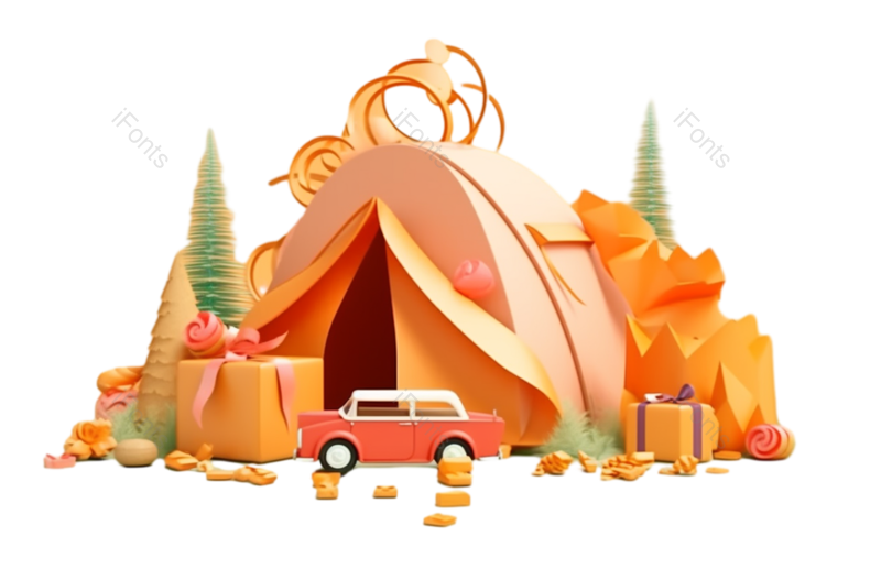 可爱风图片,动画元素,汽车PNG,度假免抠素材